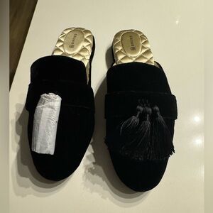 Birdies Black Velvet Triple Tassel Slide | Robin black size 9
